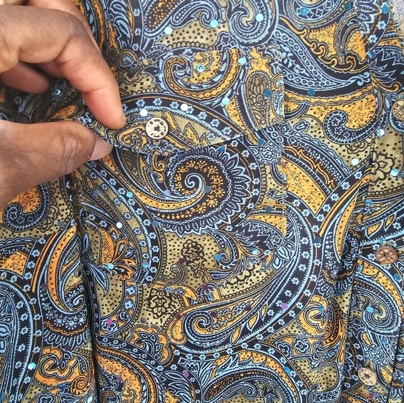 Rebecca Malone Blouse Women 2X Plus Geo Print Button Up Glitter Feminine - Picture 10 of 13